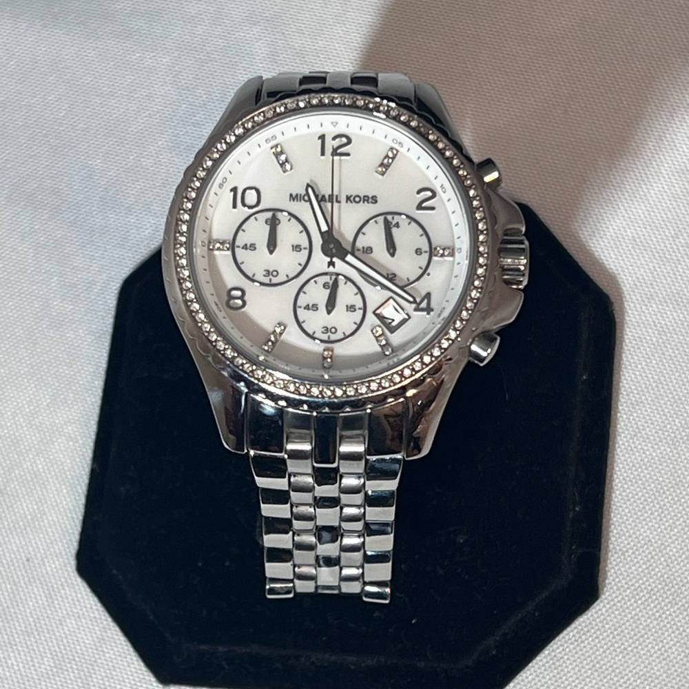 Michael Kors Silver Chronograph Watch with MOP face